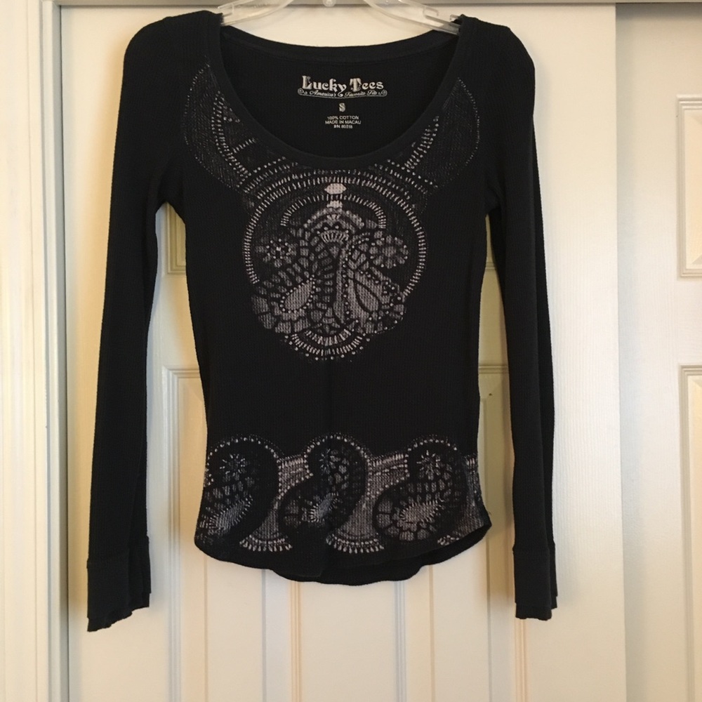 Lucky Brand Black Long Sleeve Tee Size Small